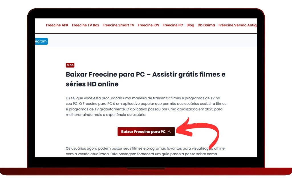 Freecine para PC 04 freecine para PC - uma imagem de site com uma seta no botão de download
